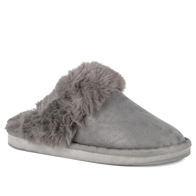 Luxury Faux Fur Lined Mule Slippers - GALOP44004 / 330 021 - Silver Sparkle