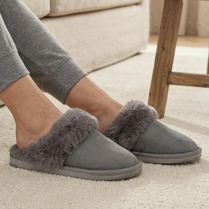 Luxury Faux Fur Lined Mule Slippers - GALOP44004 / 330 021 - Silver Sparkle