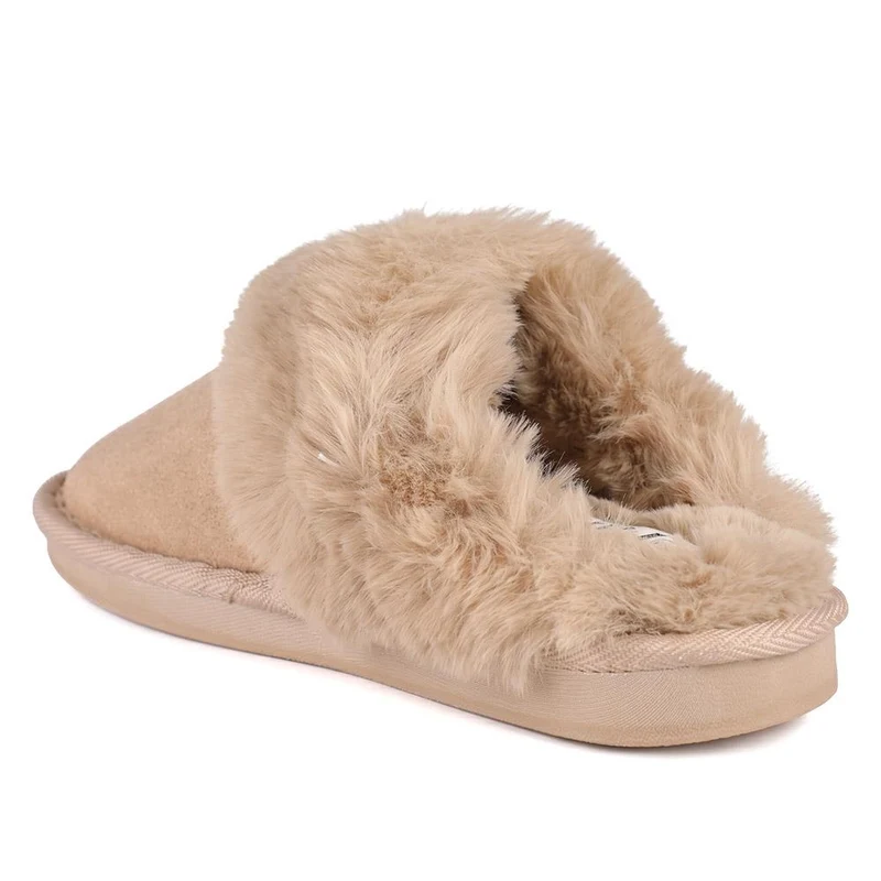 Luxury Faux Fur Lined Mule Slippers - GALOP44004 / 330 021 - Gold Sparkle