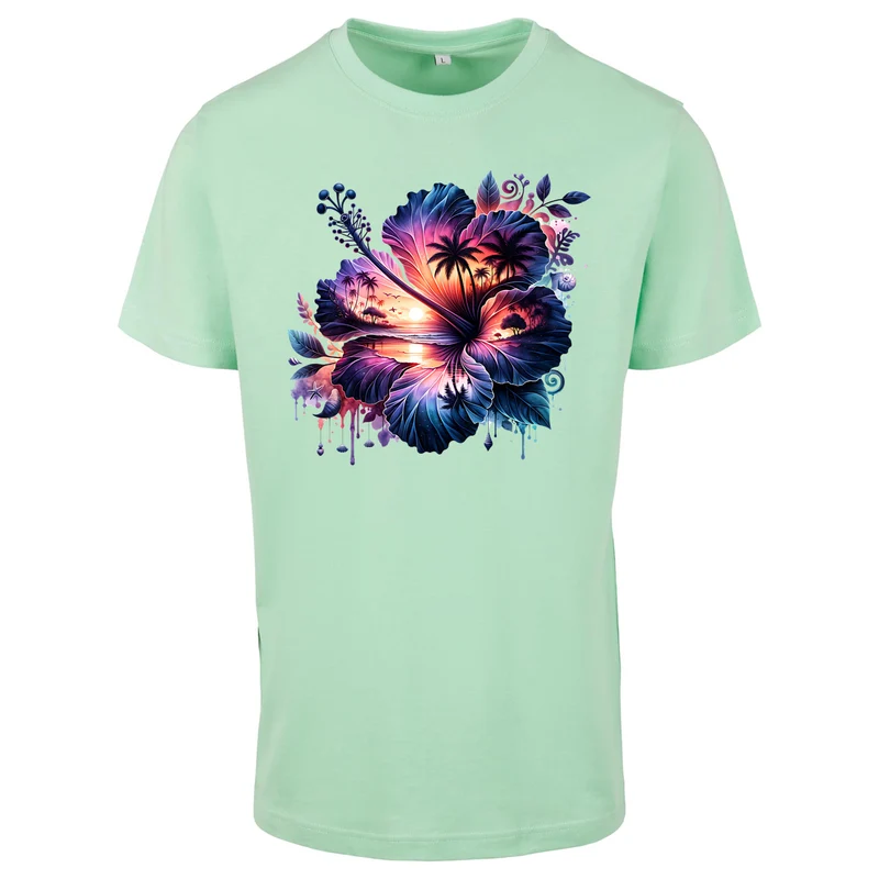 Summerflower T-Shirt – Damen Shirt mit tropischem Hibiskus-Sunset-Print