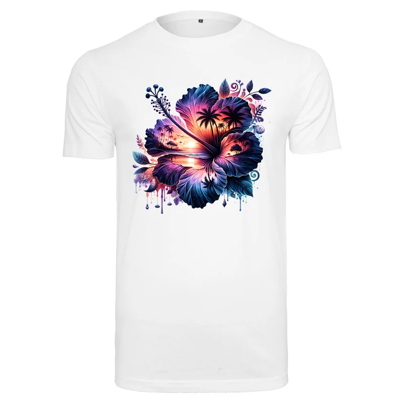 Summerflower T-Shirt – Damen Shirt mit tropischem Hibiskus-Sunset-Print