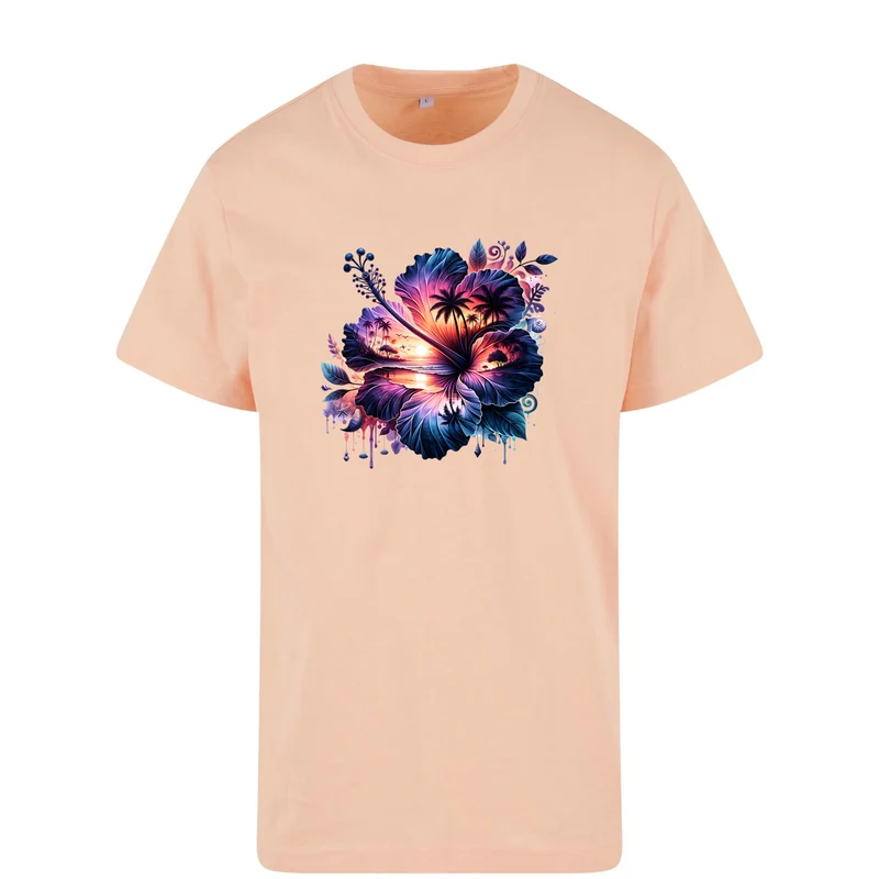 Summerflower T-Shirt – Damen Shirt mit tropischem Hibiskus-Sunset-Print