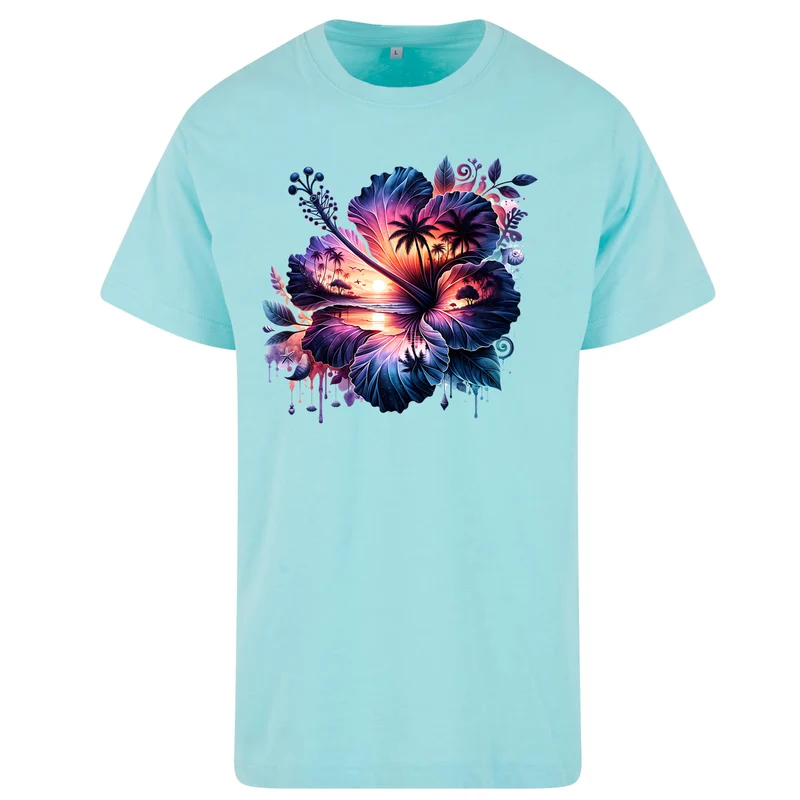 Summerflower T-Shirt – Damen Shirt mit tropischem Hibiskus-Sunset-Print