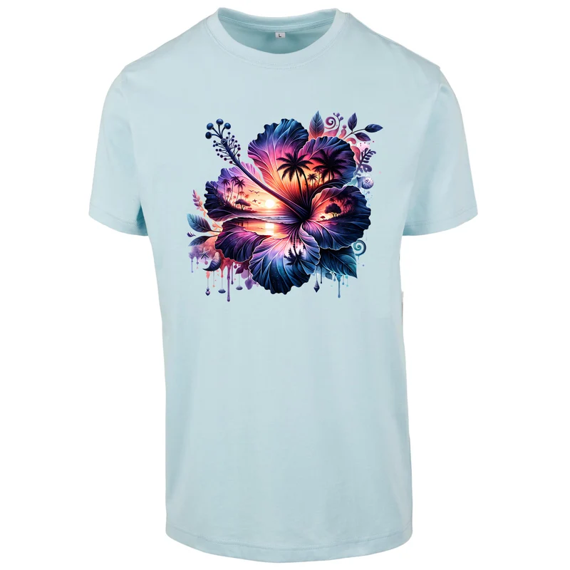 Summerflower T-Shirt – Damen Shirt mit tropischem Hibiskus-Sunset-Print