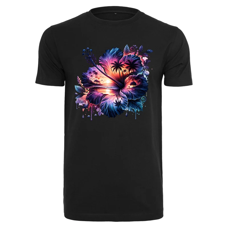 Summerflower T-Shirt – Damen Shirt mit tropischem Hibiskus-Sunset-Print