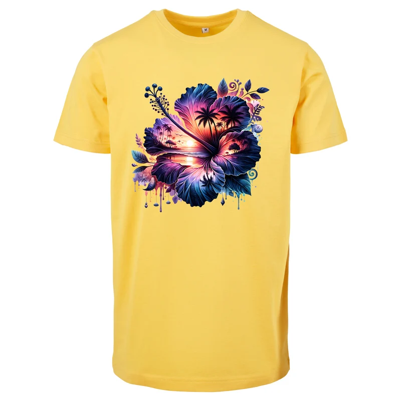Summerflower T-Shirt – Damen Shirt mit tropischem Hibiskus-Sunset-Print