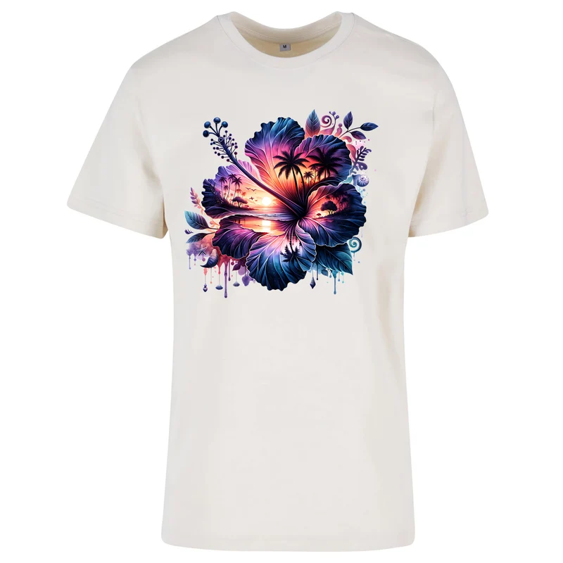 Summerflower T-Shirt – Damen Shirt mit tropischem Hibiskus-Sunset-Print