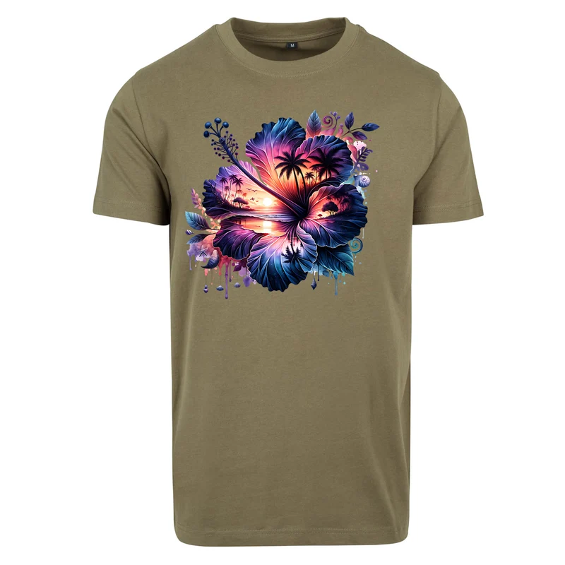 Summerflower T-Shirt – Damen Shirt mit tropischem Hibiskus-Sunset-Print