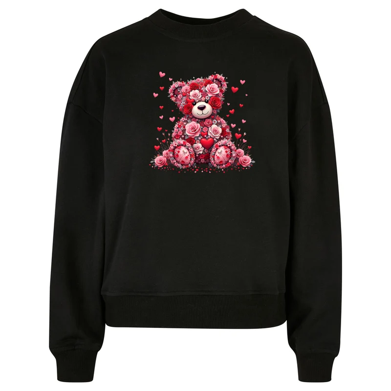 Ladies Oversized Sweatshirt -Teddybär Flower