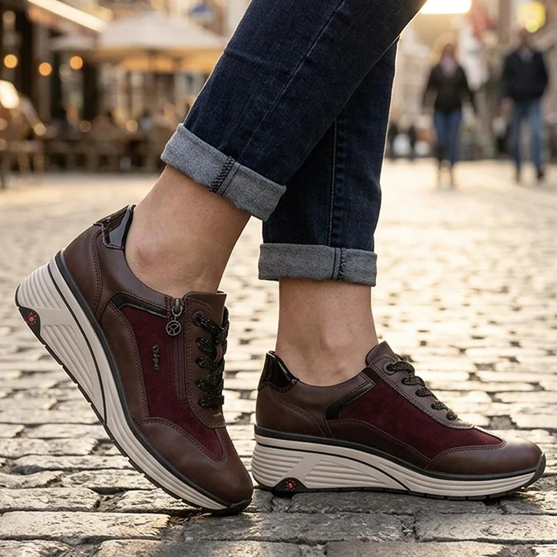 Relife Wedge Heel Zip & Lace Trainers - RELIF44028 / 329 646 - Burgundy