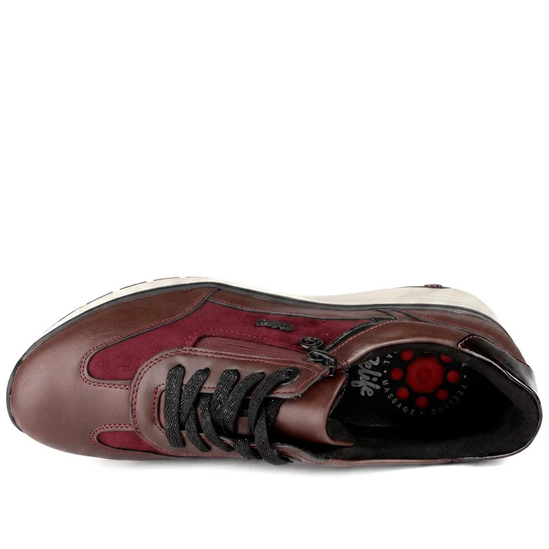 Relife Wedge Heel Zip & Lace Trainers - RELIF44028 / 329 646 - Burgundy