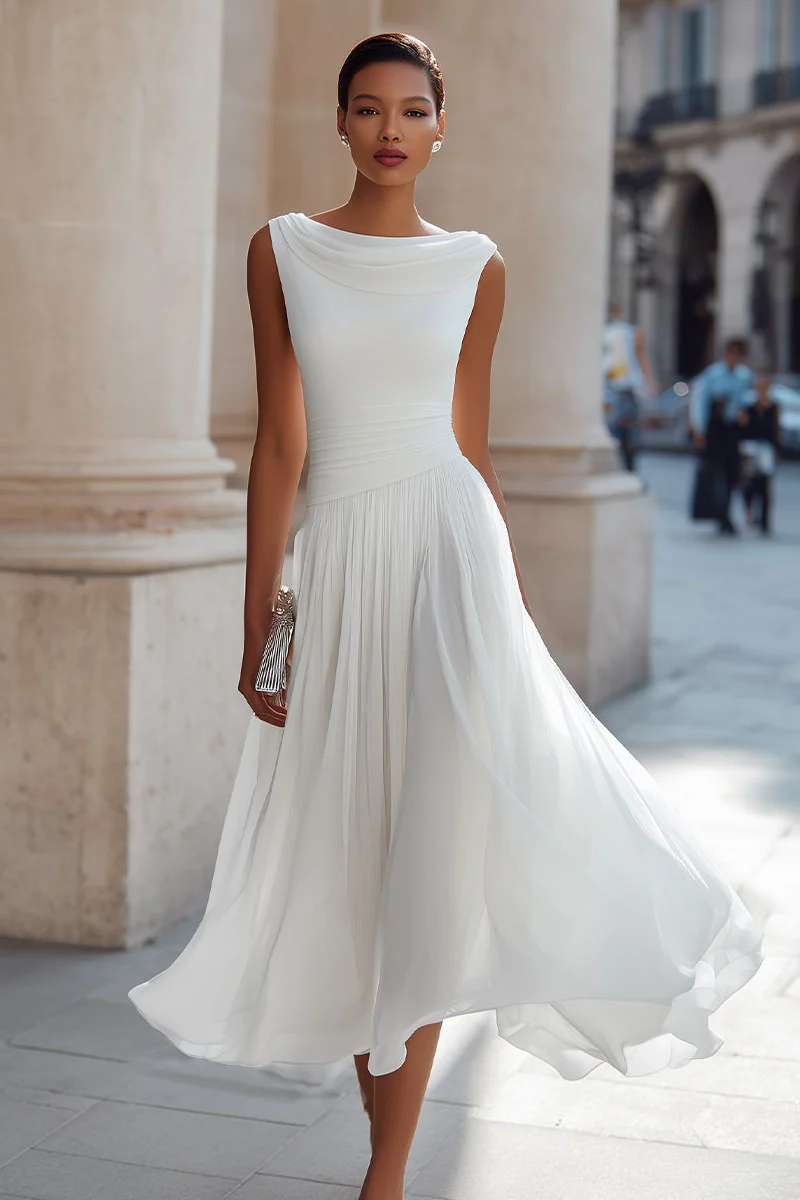Zephira – Ärmelloses Midi-Kleid Mit Drapiertem Ausschnitt Und Falten