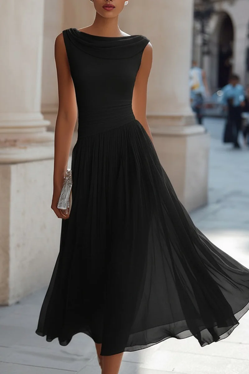 Zephira – Ärmelloses Midi-Kleid Mit Drapiertem Ausschnitt Und Falten