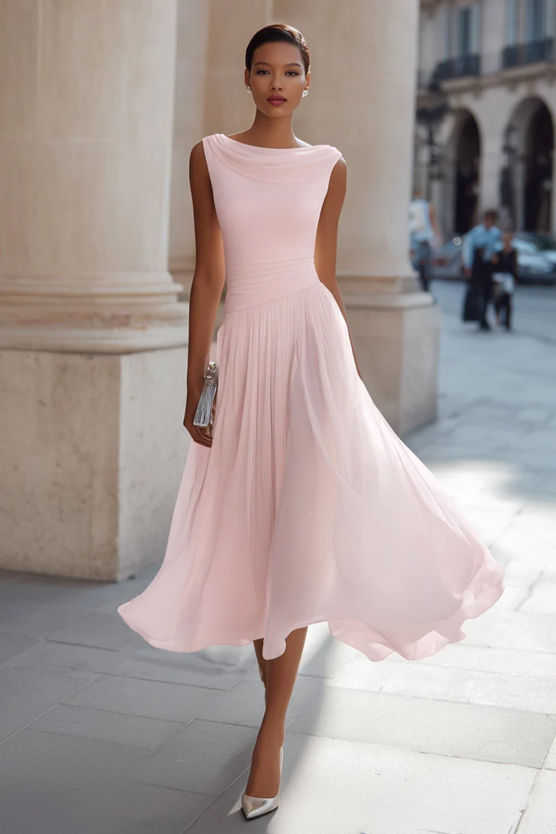 Zephira – Ärmelloses Midi-Kleid Mit Drapiertem Ausschnitt Und Falten
