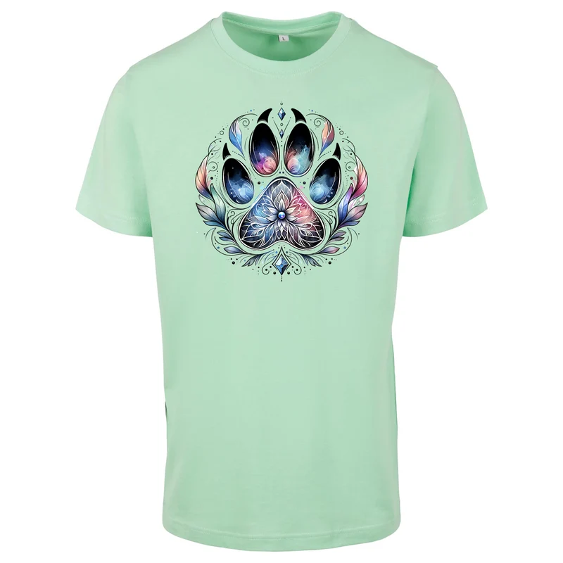 Pfote Federn T-Shirt – Damen Shirt mit spirituellem Pfoten-Print