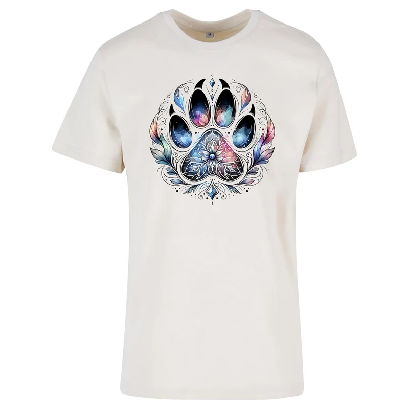 Pfote Federn T-Shirt – Damen Shirt mit spirituellem Pfoten-Print