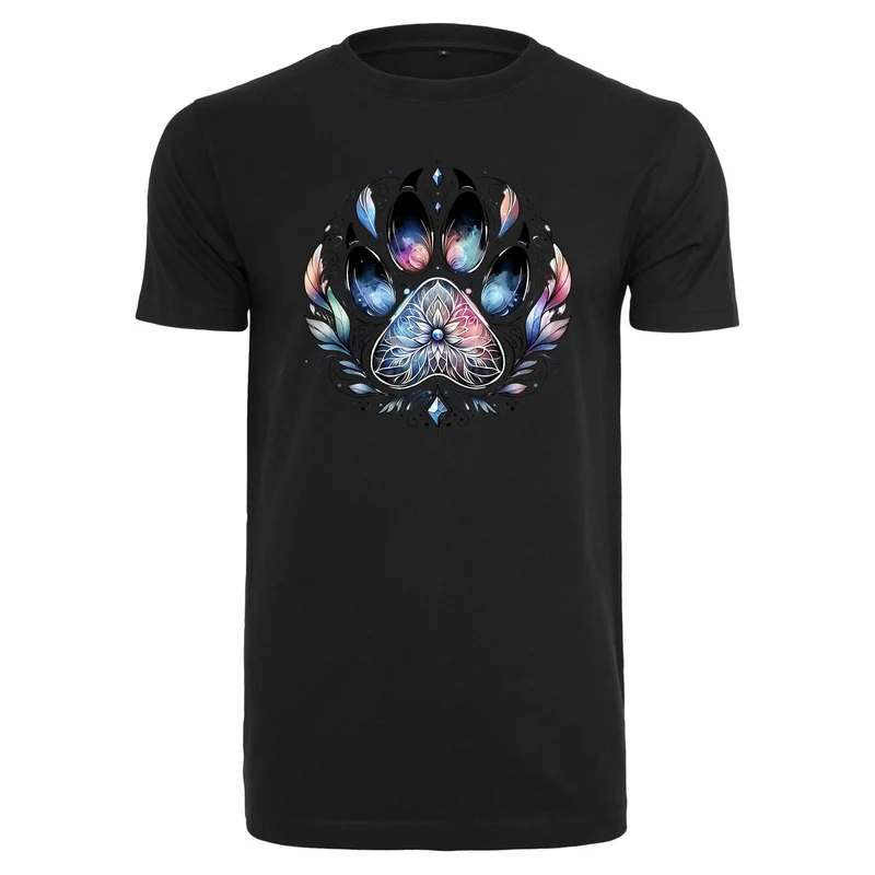 Pfote Federn T-Shirt – Damen Shirt mit spirituellem Pfoten-Print
