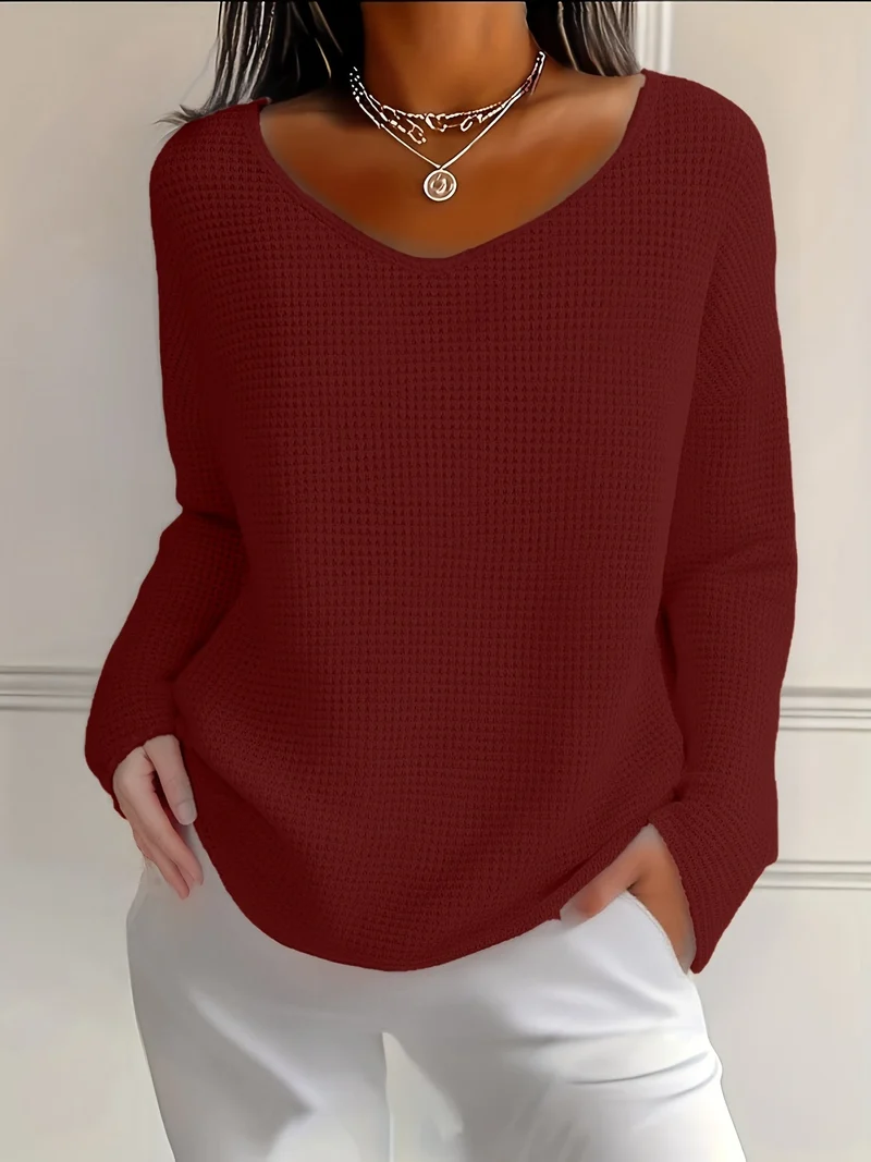 Bernice - Langärmliges Shirt Mit V-Ausschnitt Und Waffelmuster
