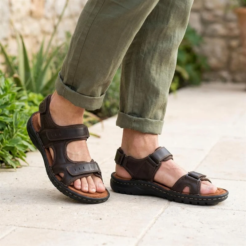 Leather Dual Fit Sandals - AATRA43006 / 328 929 - Dark Brown