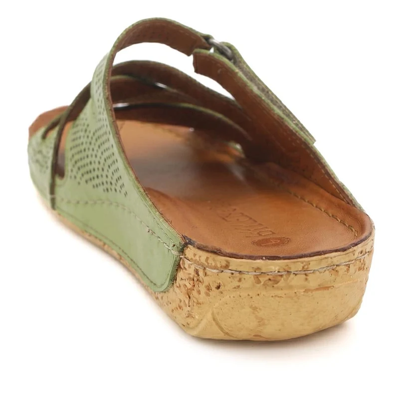 Leather Cut-Out Adjustable Strap Sandals - KARY43004 / 329 118 - Green