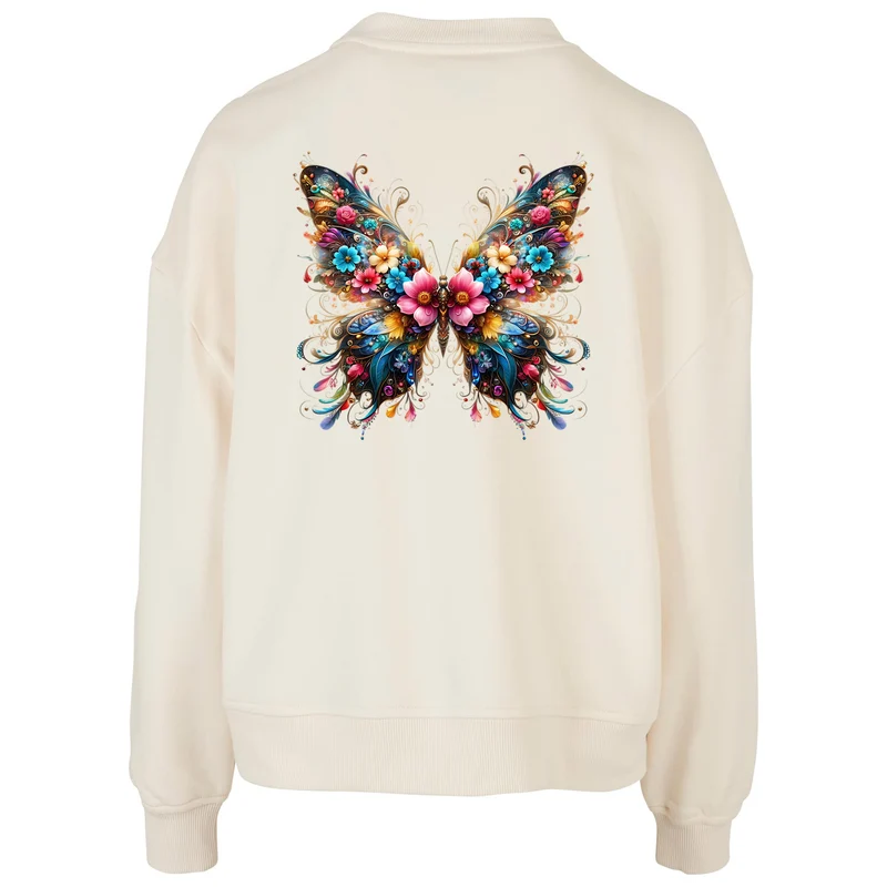 Ladies Oversized Sweatshirt - Flower Butterfly