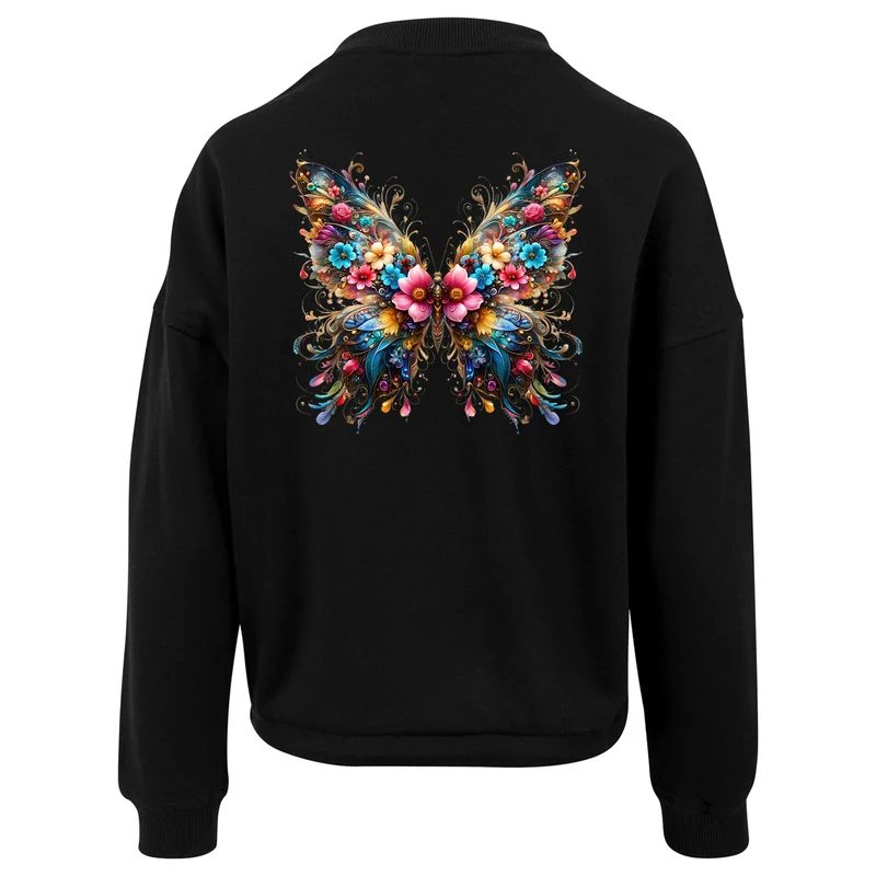 Ladies Oversized Sweatshirt - Flower Butterfly