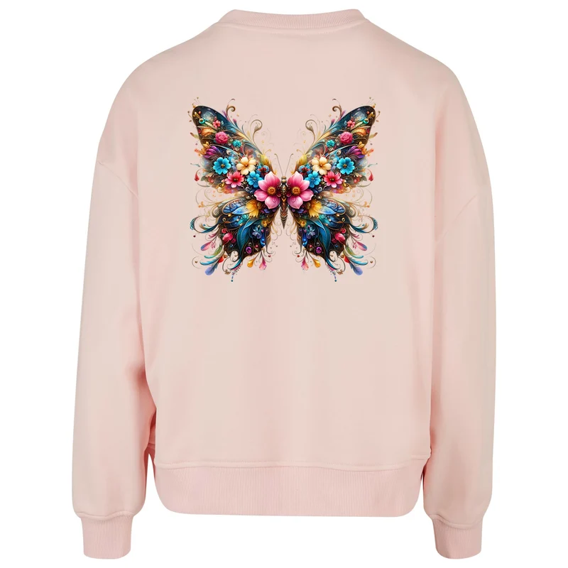 Ladies Oversized Sweatshirt - Flower Butterfly