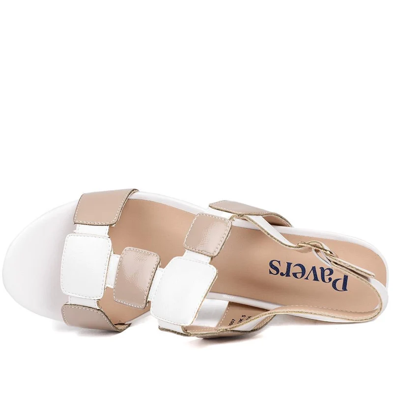 Block Heel Square Design Sandals - WK43007 / 329 114 - Beige Multi
