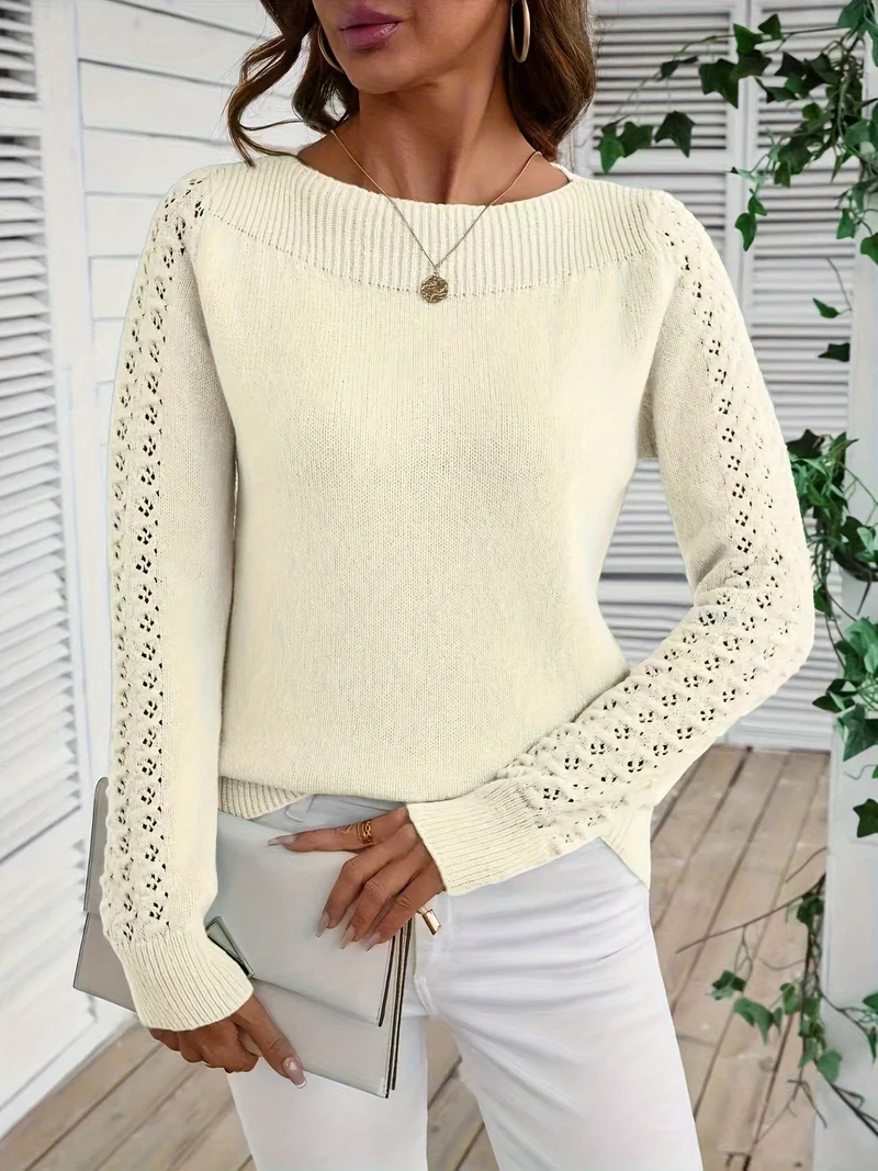 Pauliina - Lässiger Langarm Pullover Mit Lochmuster