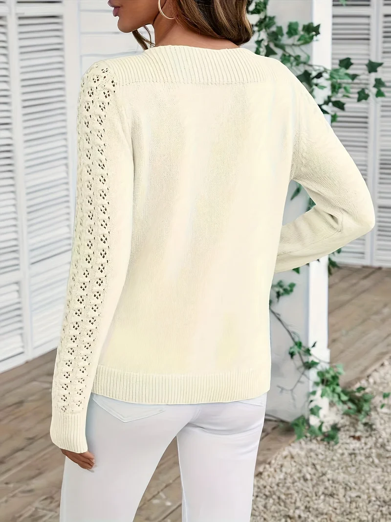 Pauliina - Lässiger Langarm Pullover Mit Lochmuster