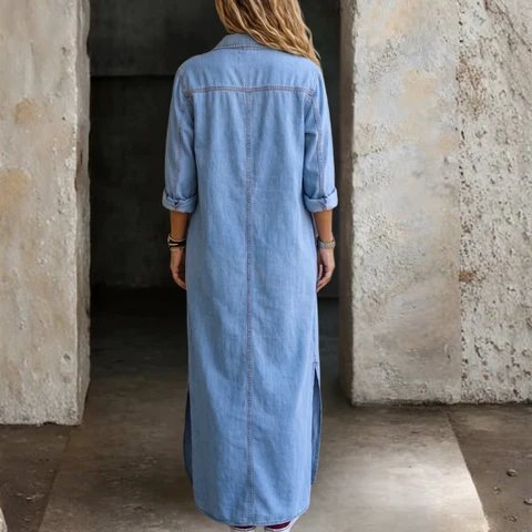 Noshina – Maxi-Kjole I Denim Med Knapper Foran