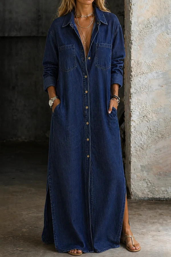 Noshina – Maxi-Kjole I Denim Med Knapper Foran