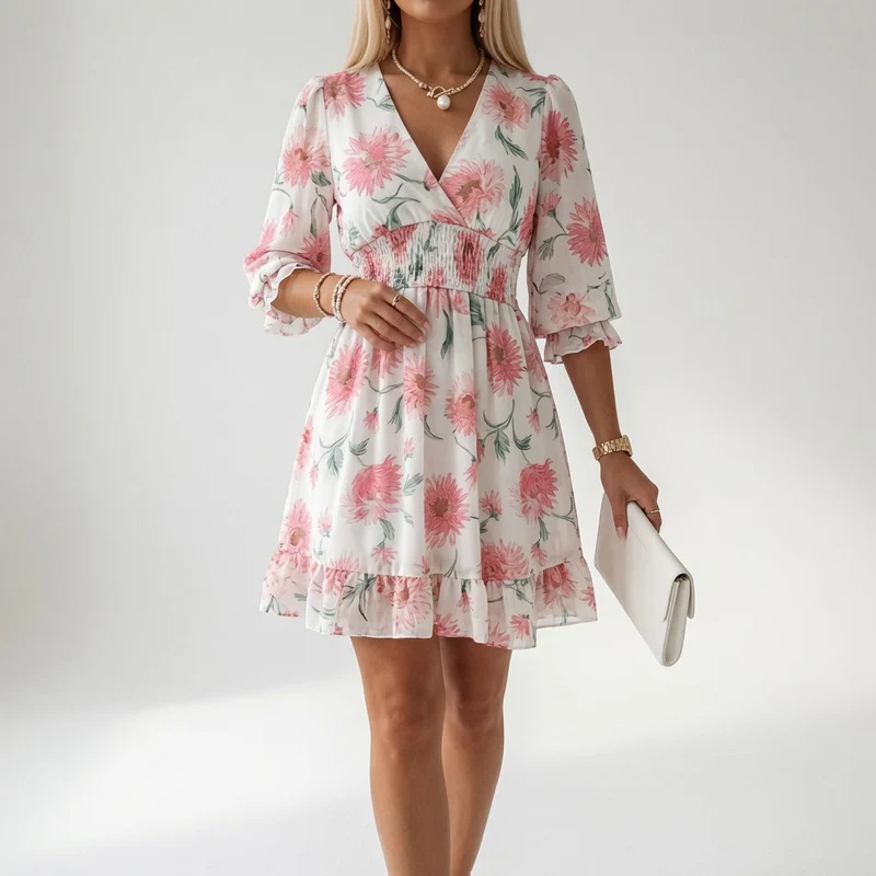 Shilaa – Minikleid Mit Blumenmuster Und Geraffter Taille