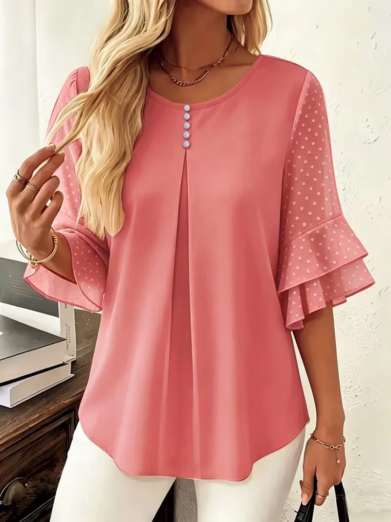 Hurley – Bluse Mit Rundhalsausschnitt Und Transparenten Rüschenärmeln