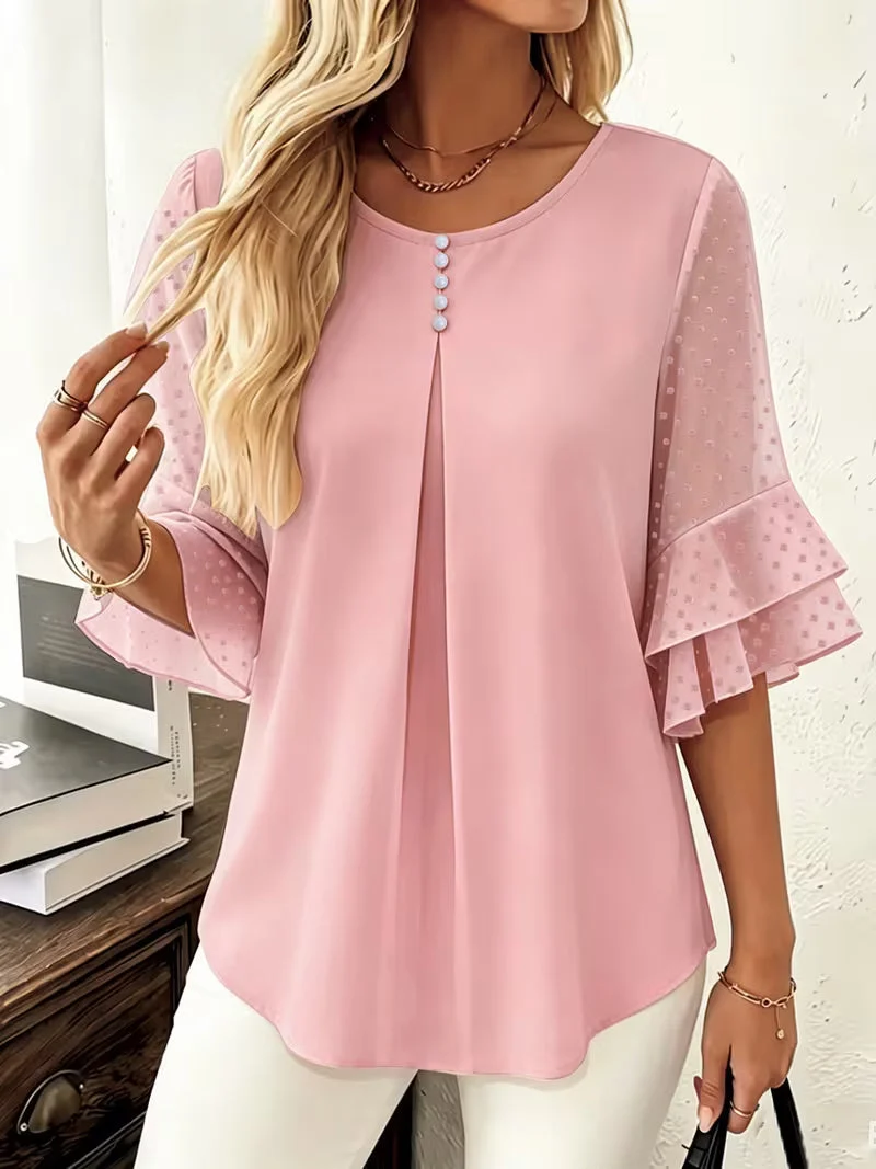 Hurley – Bluse Mit Rundhalsausschnitt Und Transparenten Rüschenärmeln