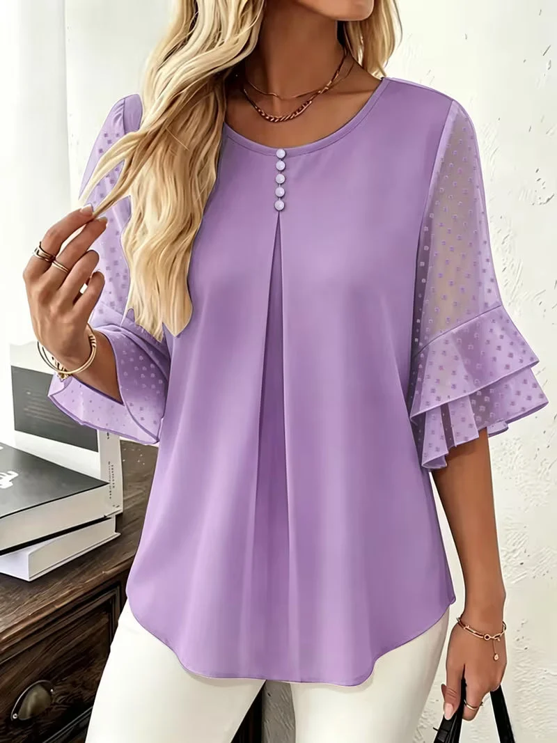 Hurley – Bluse Mit Rundhalsausschnitt Und Transparenten Rüschenärmeln