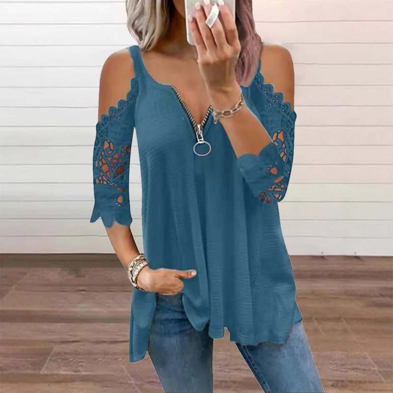 Palchuk - Elegante Spitzenbluse Mit Freien Schultern
