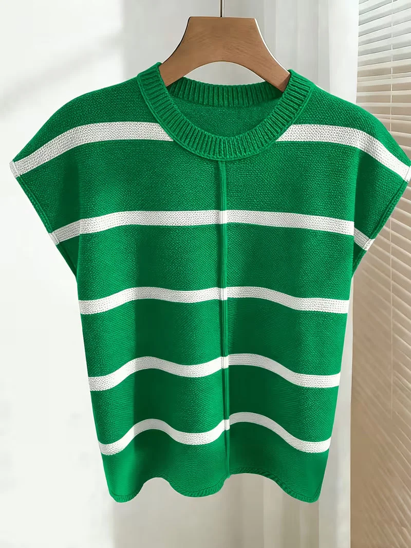 Enila – Gestreifter Strick Pullover Mit Rundhalsausschnitt
