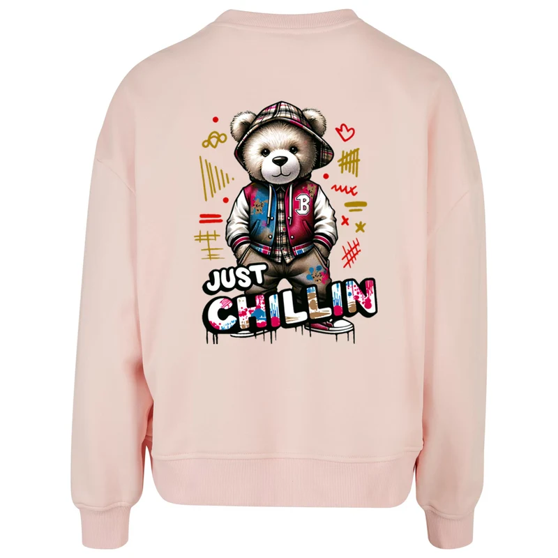 Ladies Oversized Sweatshirt -Bear Just Chillin