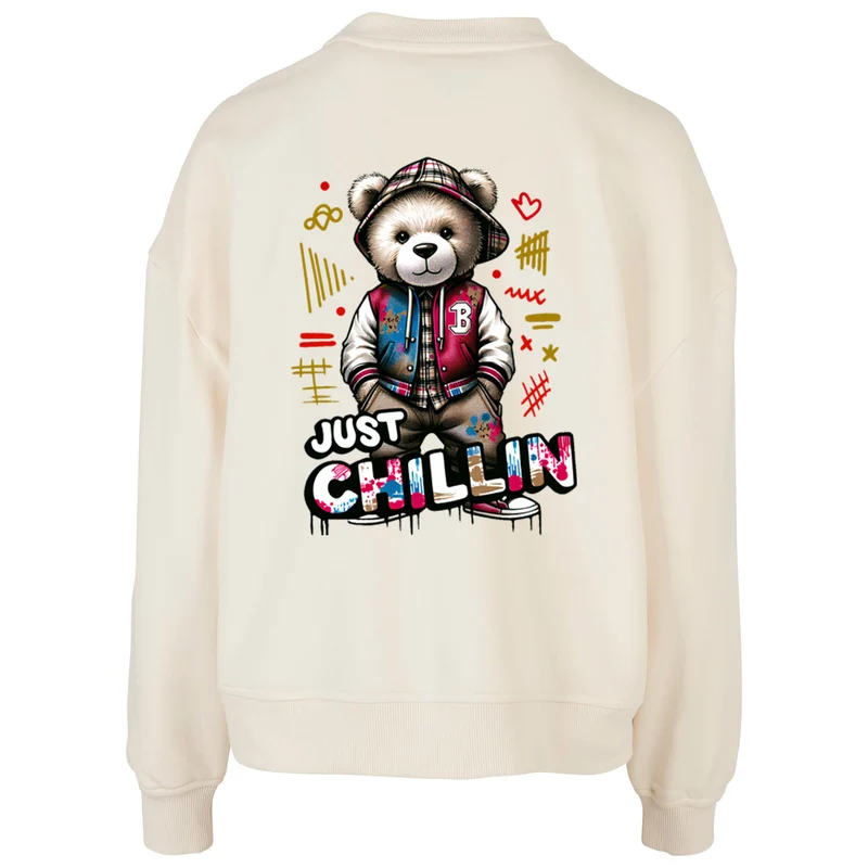 Ladies Oversized Sweatshirt -Bear Just Chillin