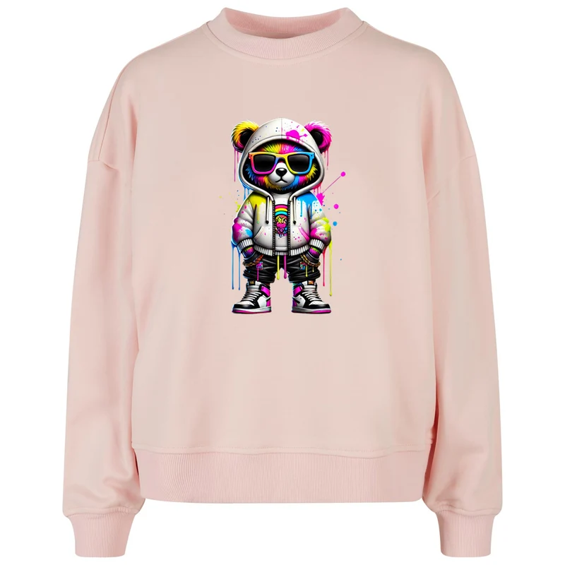 Ladies Oversized Sweatshirt - Bear Sunglas