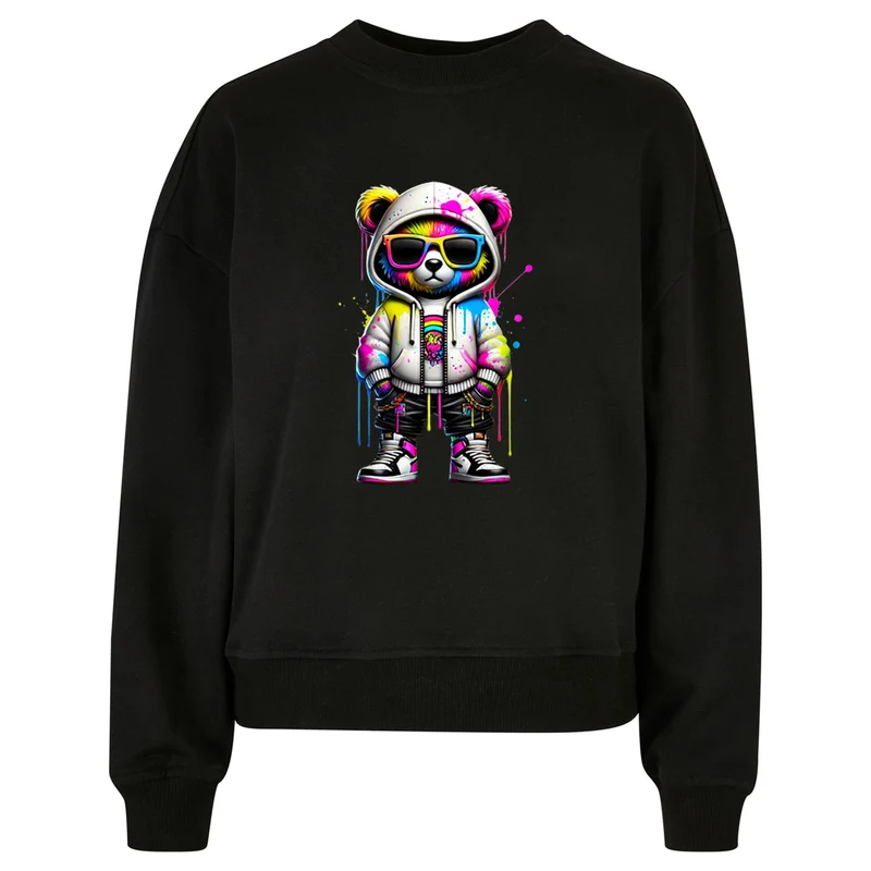 Ladies Oversized Sweatshirt - Bear Sunglas