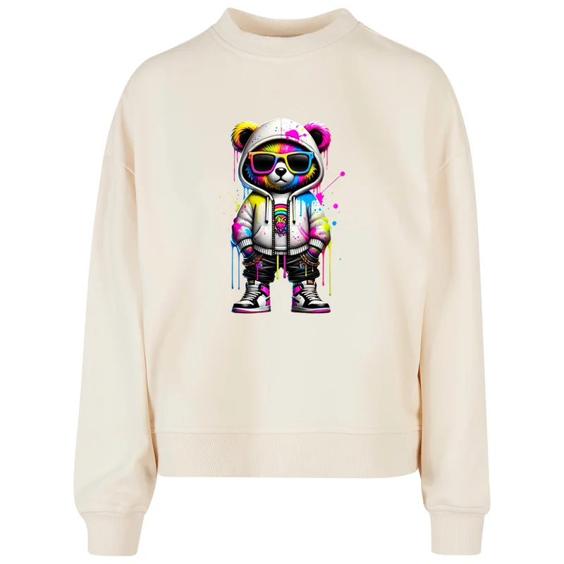 Ladies Oversized Sweatshirt - Bear Sunglas