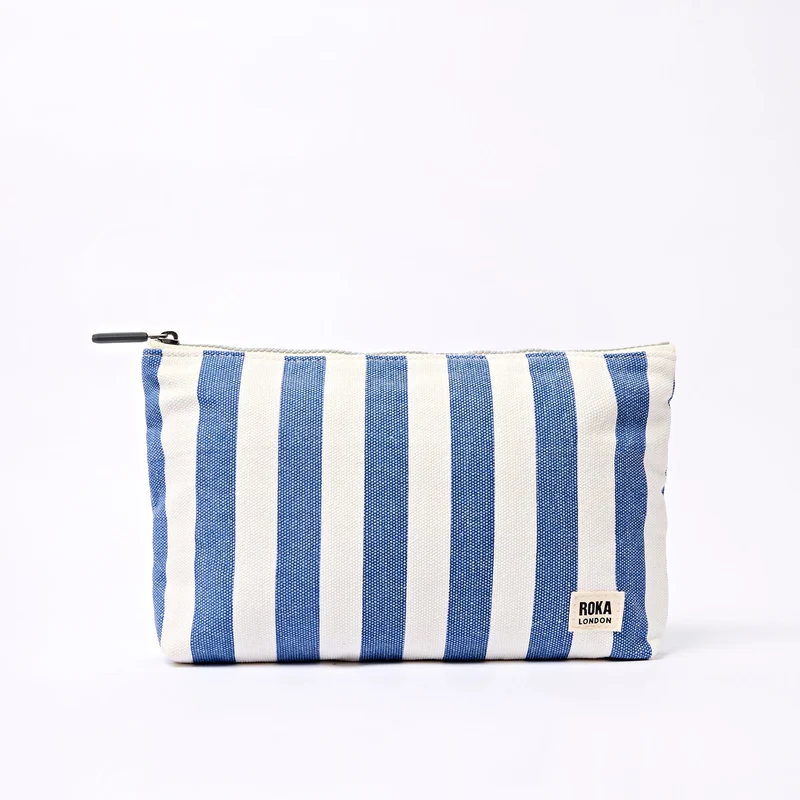 ROKA Maida Vale Baumwoll-Canvas-Beutel, mittelgroß | Denim-Streifen