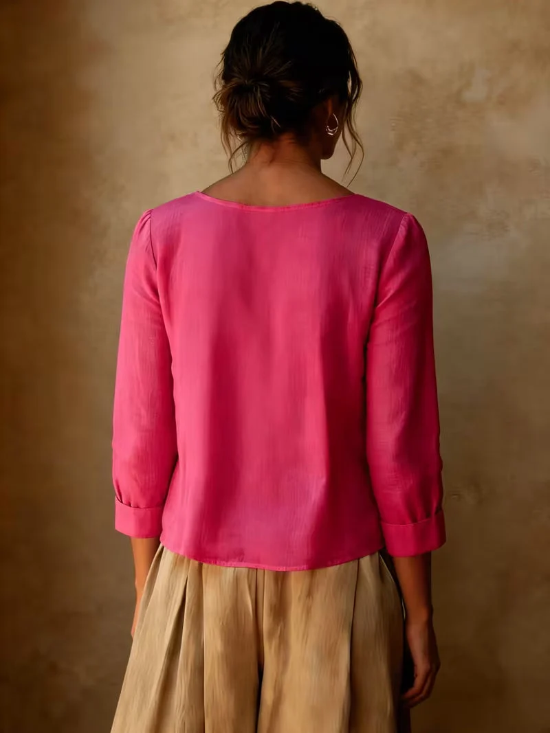 Gelina – Bluse Mit Rundhalsausschnitt Und Falten Vorne
