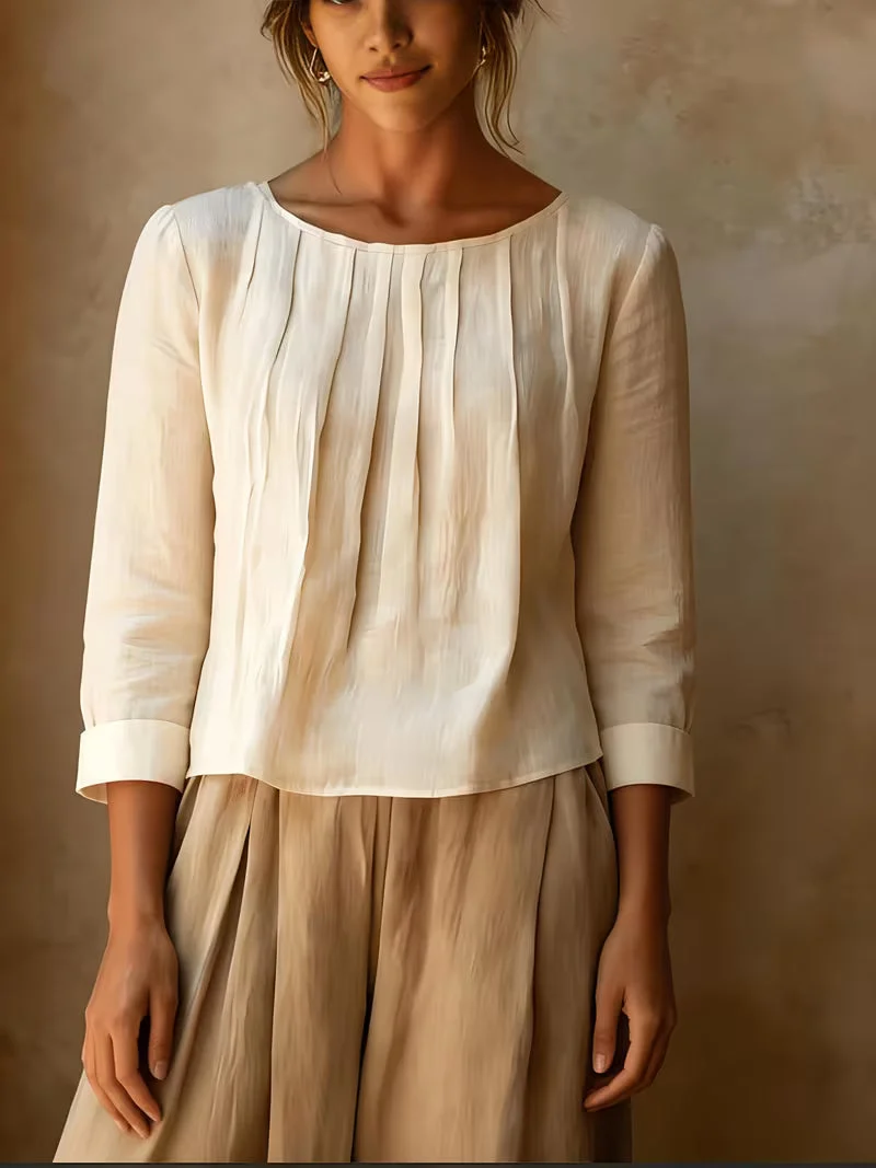 Gelina – Bluse Mit Rundhalsausschnitt Und Falten Vorne