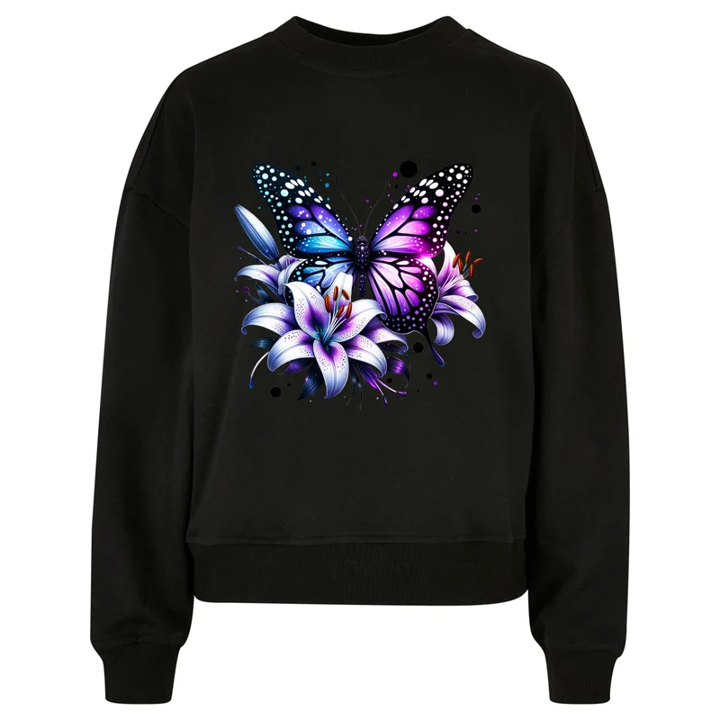 Ladies Oversized Sweatshirt -Purple Butterfly