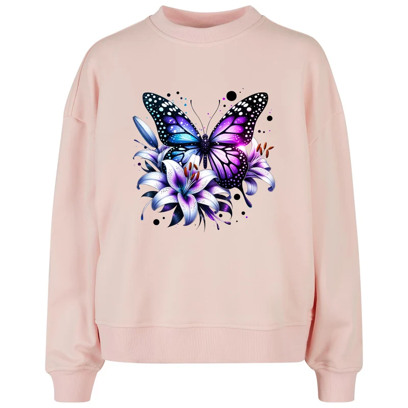 Ladies Oversized Sweatshirt -Purple Butterfly