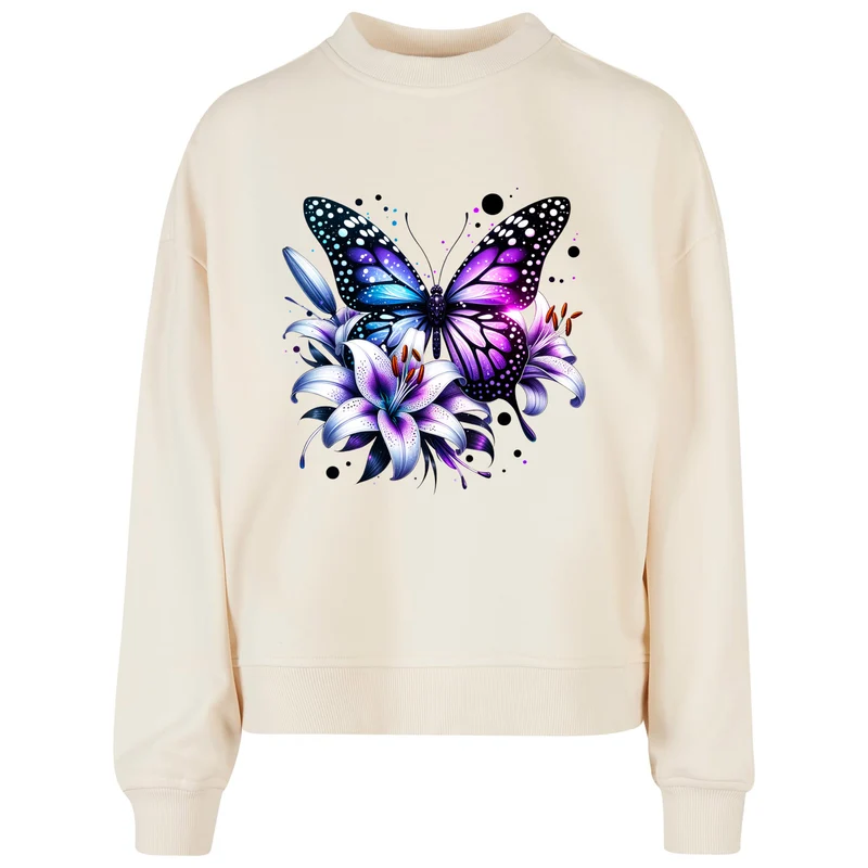 Ladies Oversized Sweatshirt -Purple Butterfly