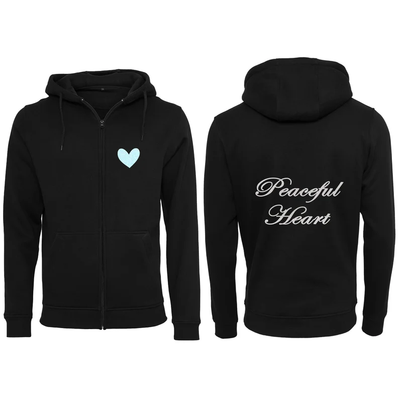 ZIP Hoodie - Peaceful Heart - Druck Weiss/Hellblau Glitter